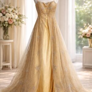 Jovani Elegant Gold and Silver Maxi Dress